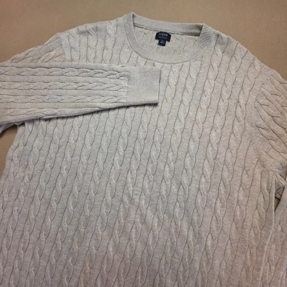 J.Crew Cotton Cable-Knit Crewneck Sweater Heather Stone (Cream) Sz Medium NWT